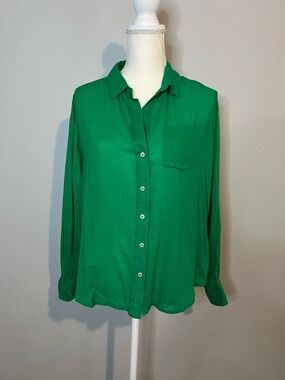 Sigrid Olens Green Button-Front Blouse Women's Size Medium